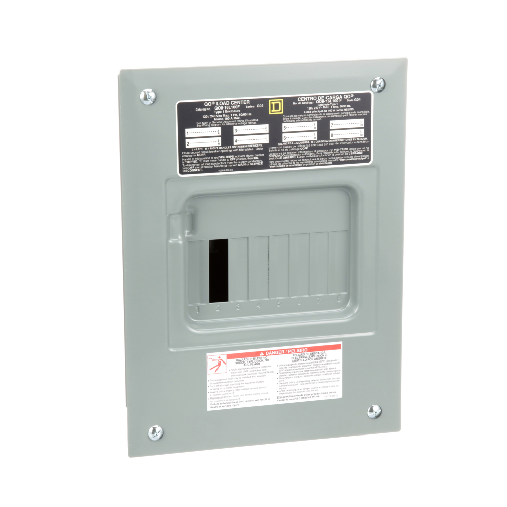 Load center, QO, 1 phase, 8 spaces, 16 circuits,