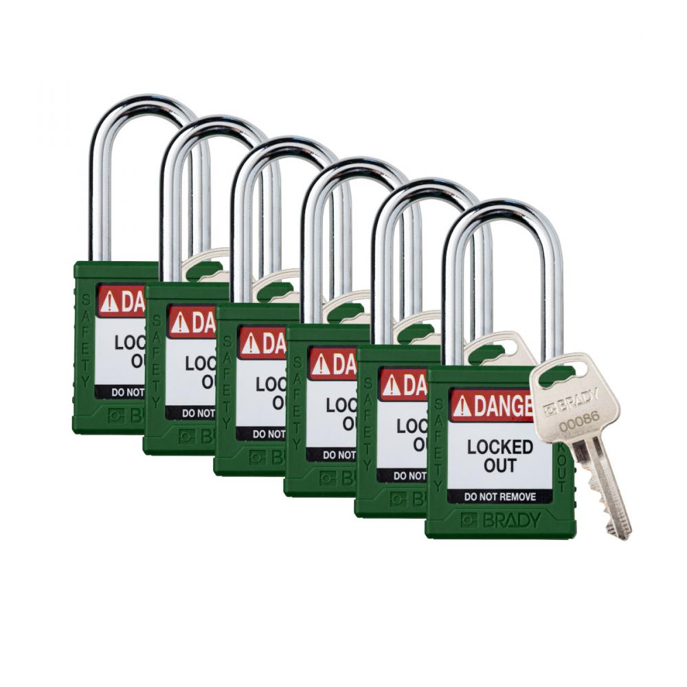 Plastic Padlock 1.5&#34; Stl Shkl KD GN 6PK