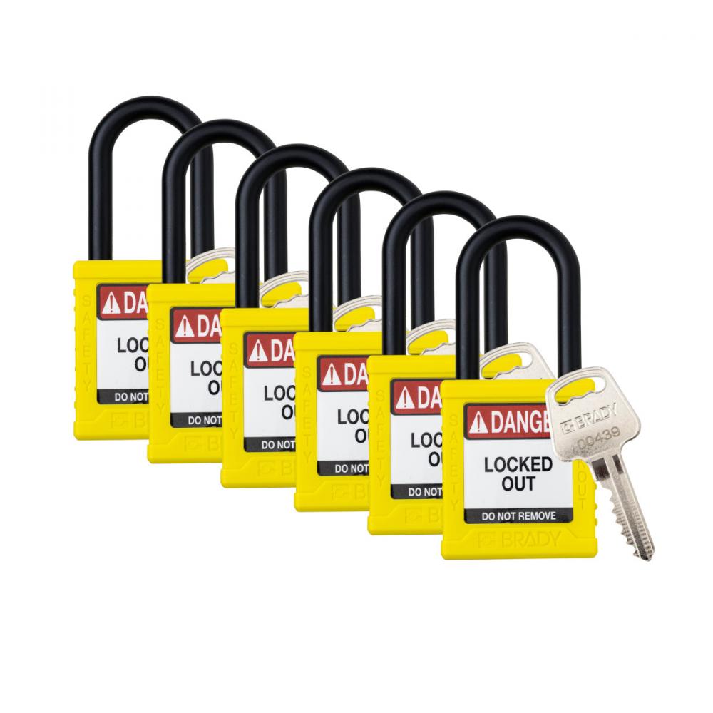 Plastic Padlock 1.5&#34; Shackle KD YL 6PK