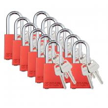 Brady SDAL-RED-38ST-KD12 - Alum Padlock 1.5" Stl Shkl KD RD 12PK