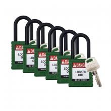 Brady SDPL-GRN-38PL-KA6 - Plastic Padlock 1.5" Shackle KA GN 6PK