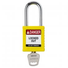 Brady SDPL-YLW-38ST-KD - Plastic Padlock 1.5" Stl Shkl KD YL 1PK